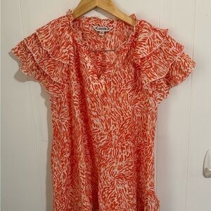 Nanette Lepore Vibrant Coral and White Blouse